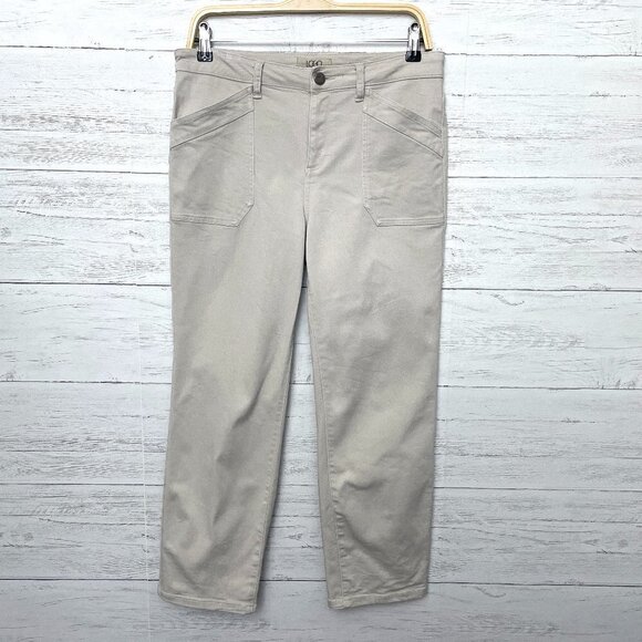 LOGO by Lori Goldstein Tan Boyfriend Jeans Straight Leg Patch Pockets size 6P - Picture 1 of 10